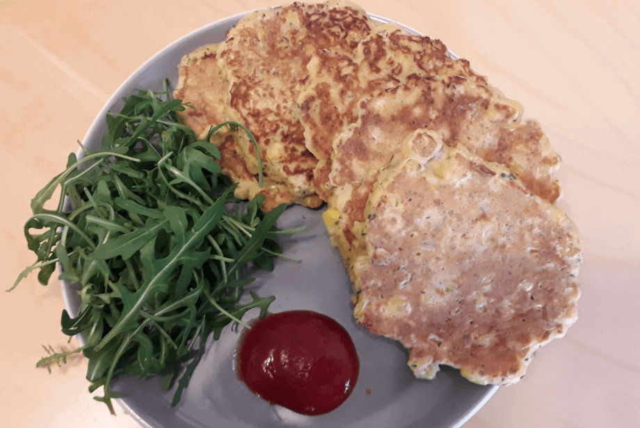 Quick and easy sweetcorn fritters ready for an easy lunch