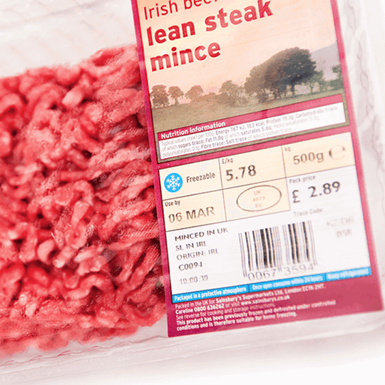 Food dates on a packet of mince 
