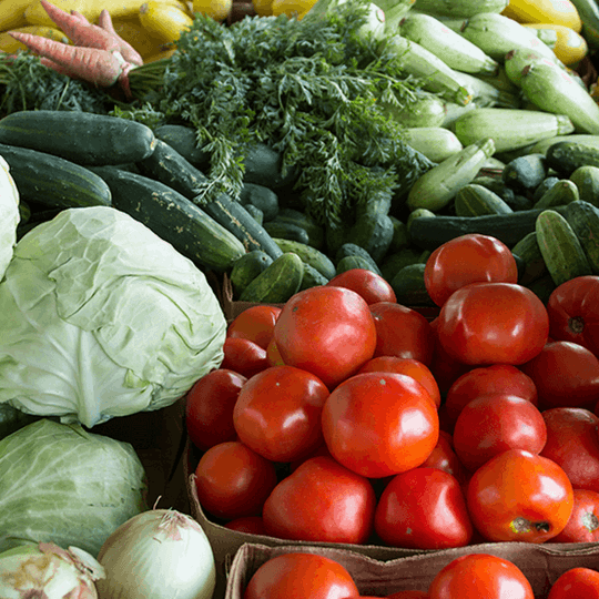 Fruit and vegetables on a market stallk