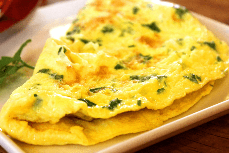A fluffy omelette on a plate