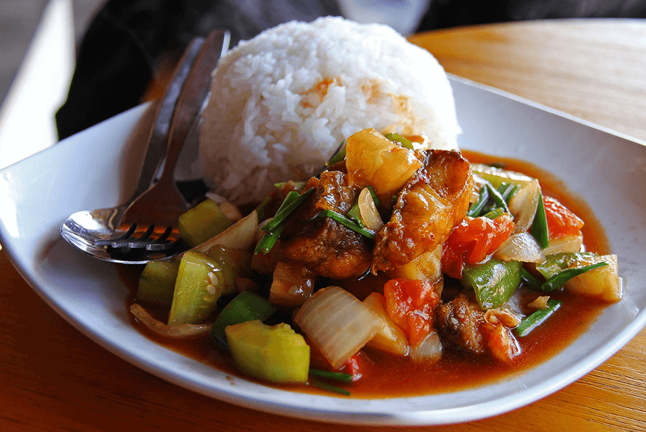 Chicken sweet and sour stir fry with rice 