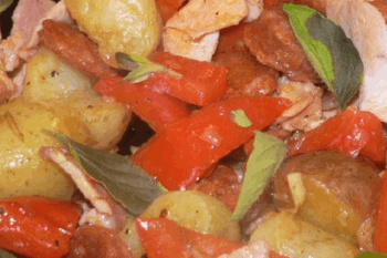 Spanish potatoes with peppers, bacon and chorizo