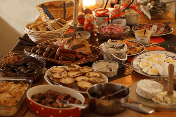 Christmas dinner buffet platter, ready to eat