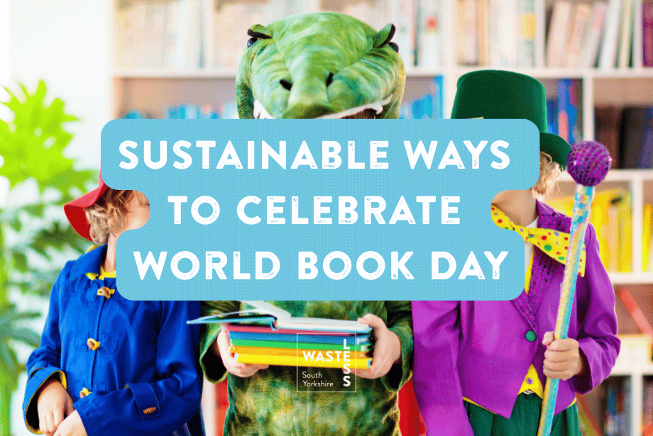 World Book Day image with text stating: Sustainable Ways to Celebrate World Book Day