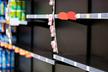 Empty food shelves at the supermarket