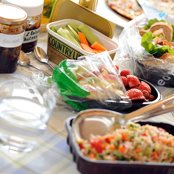 Picnic made from leftover food reducing and reusing