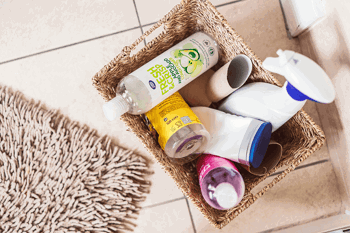 Recycling plastic bottles in the bathroom 