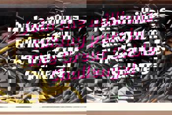 Drawer full of unwanted cables. Text saying [Join the millions taking part in the Great Cable Challenge!] Image from Material Focus/ Recycle Your Electricals